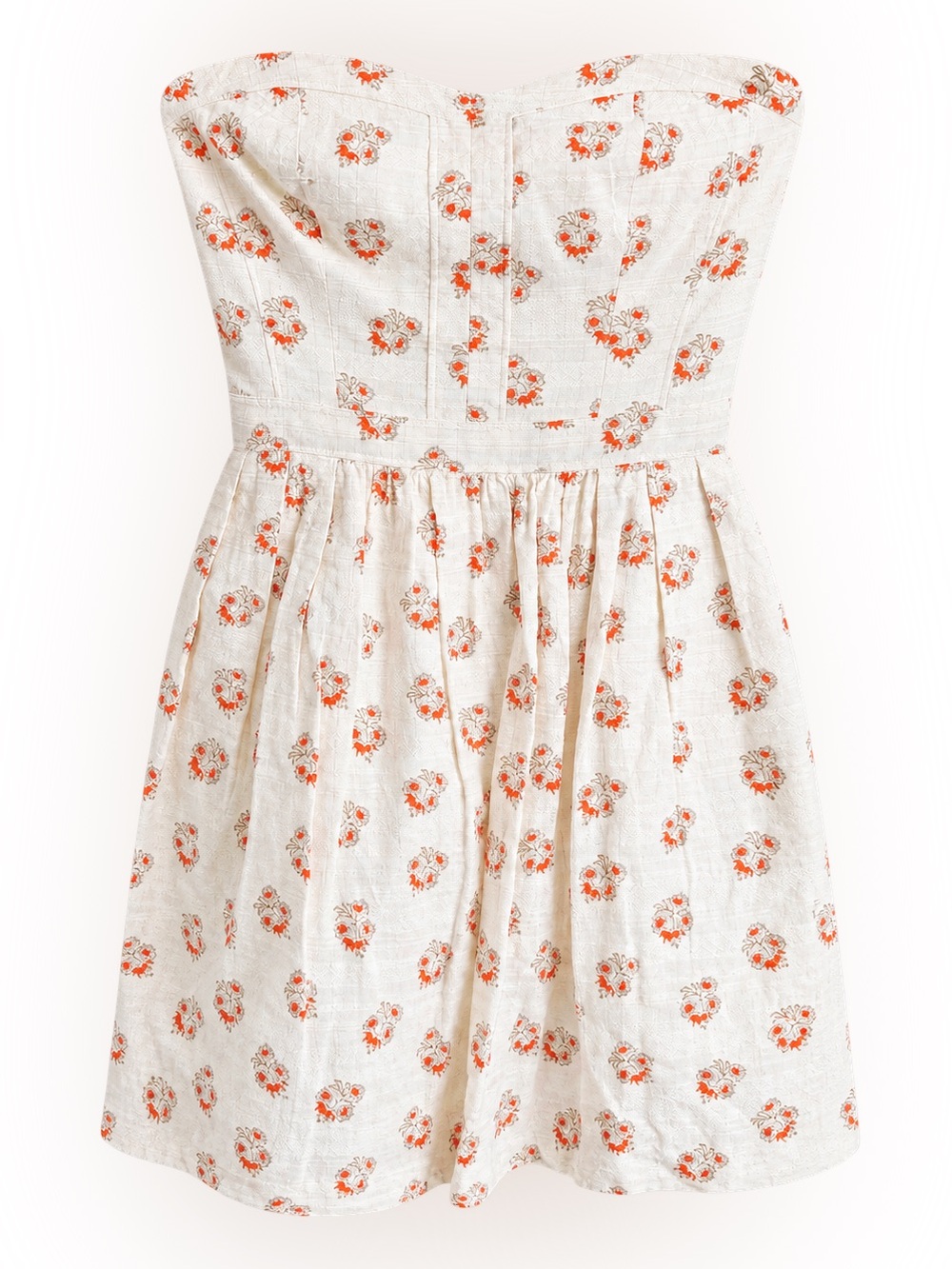 Club Monaco Cream & Orange Floral Metallic Strapless Mini Dress Size 00